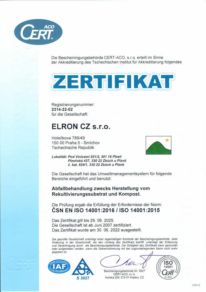 ELRON CZ Certifikace ISO